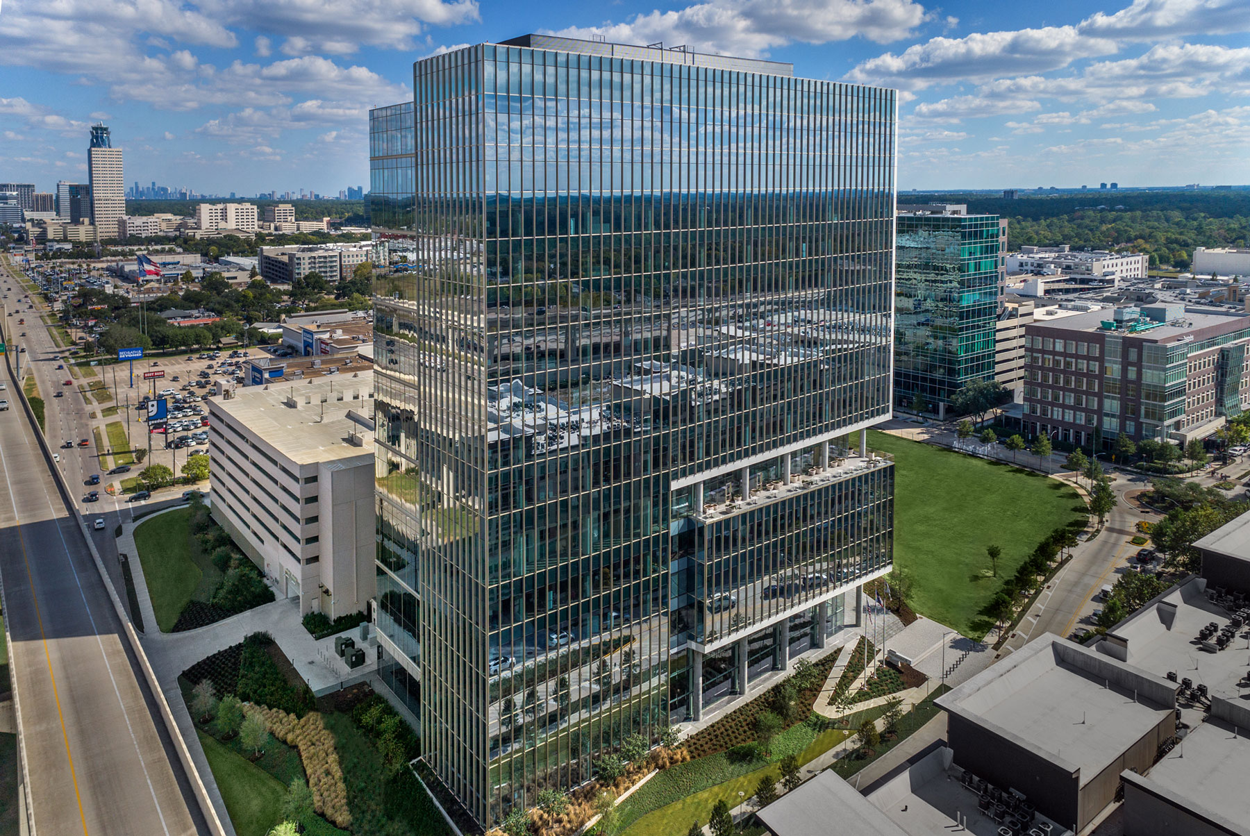 Aerial view of 990 Town & Country and the surrounding development