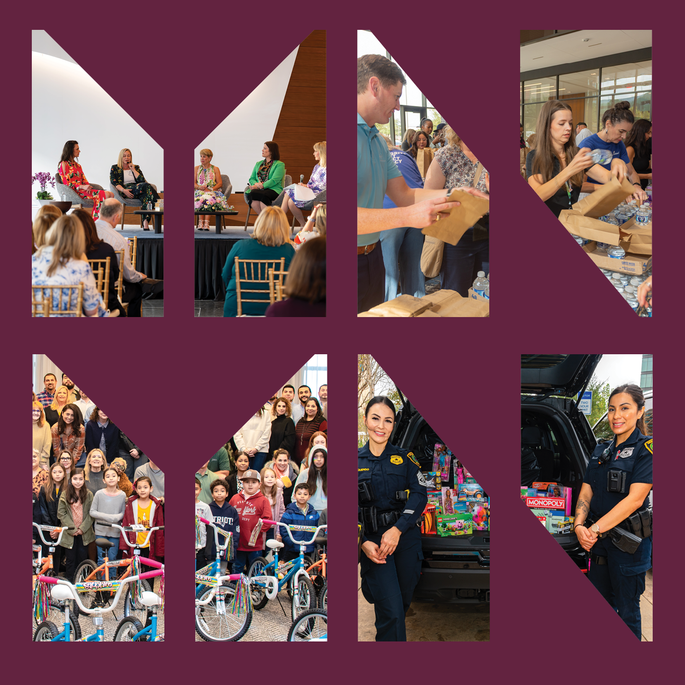 MetroNational chevron graphic filled with photographs of community volunteer events