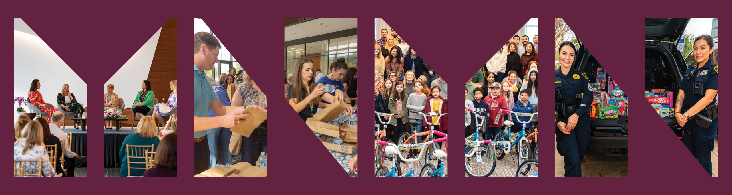 MetroNational chevron graphic filled with photographs of community volunteer events