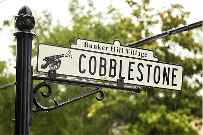 Street sign in Bunker Hill Village marking Cobblestone