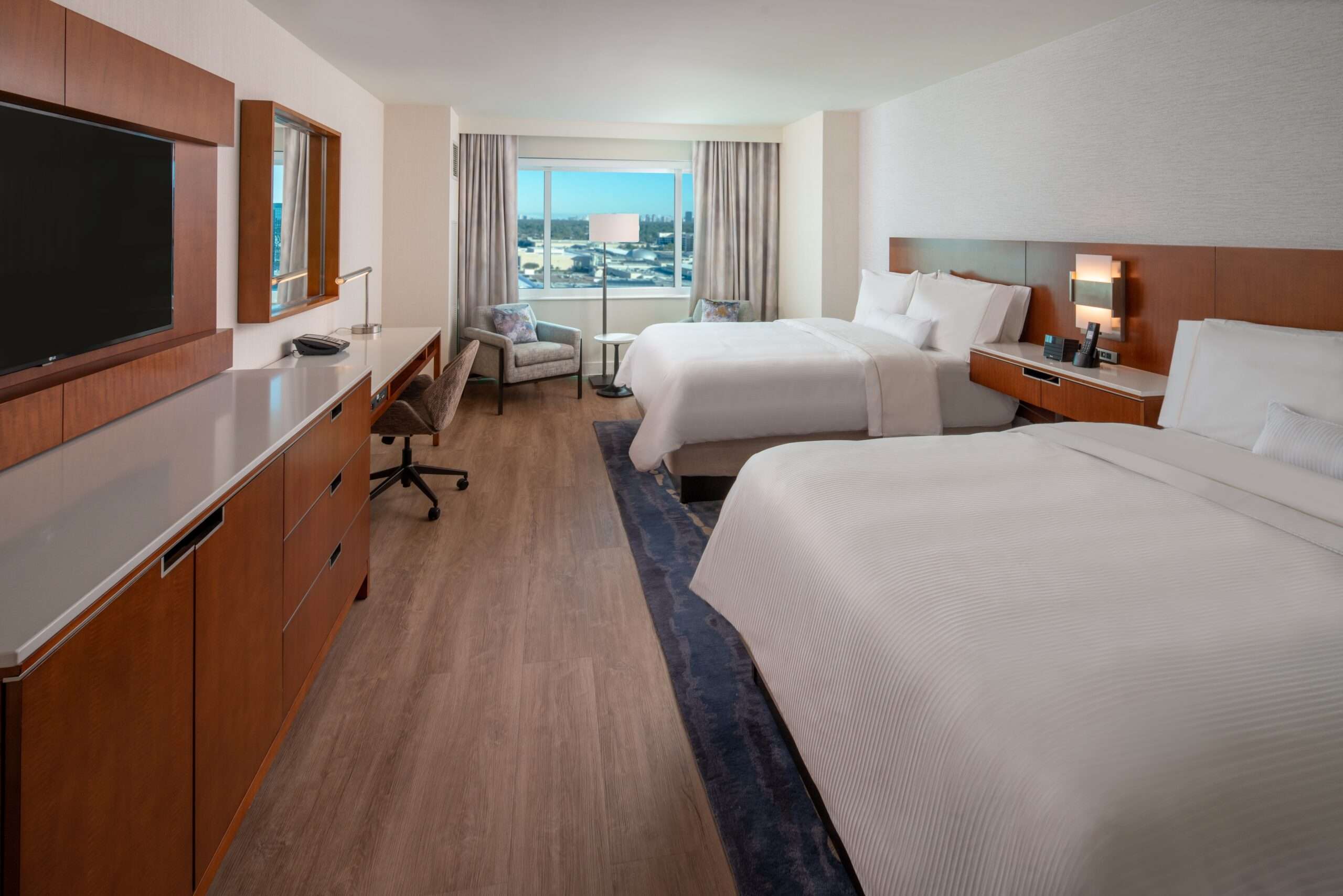 Memorial-The-Westin-08 Double queen guest room at The Westin Memorial with two beds and a work desk